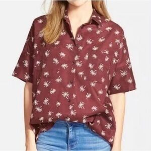 Madewell Top Women’s L Red 100% Cotton Button Front Collared Short Sleeve Shirt